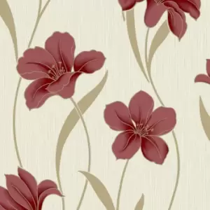Image of Grandeco Red Gold Grey Vilamoura Glitter Textured Blown Vinyl Wallpaper