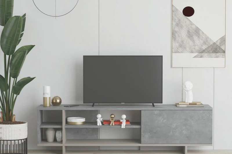 Image of Decortie Modern Stockton TV Unit With Flip-door & 4 Shelves 160Cm Retro Grey Mocha Grey, Multi 8.68363E+12