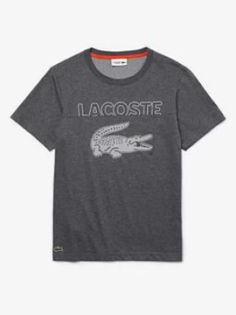 Image of Lacoste Oversized Croc Logo T-Shirt - Grey