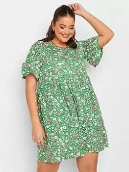 Image of Yours Smock Tunic Dress Green Ditsy, Green, Size 22-24, Women