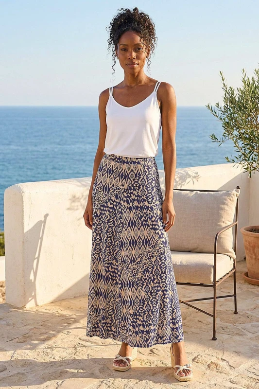 Image of Roman Womens Abstract Print Midi Skirt in Navy Size: 14 Navy Female 14