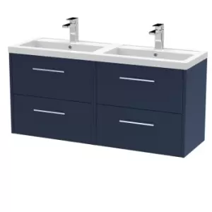 Image of Hudson Reed Juno 1200mm Wall Hung 4 Drawer Vanity & Double Polymarble Basin - Electric Blue