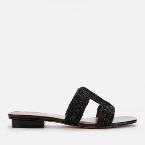 Image of Dune Womens Loupe Raffia Flat Sandals - Black-Synthetic - UK 7