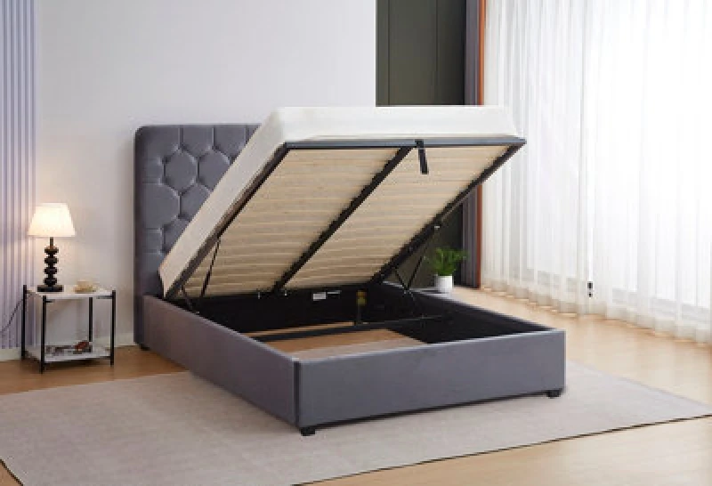 Image of Seconique Madison 5' Ottoman Bed - Grey Velvet Fabric, Grey 200-204-057