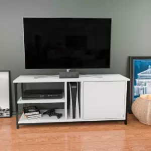 Image of Decorotika - Neola 119cm Wide Modern tv Stand, tv Unit, tv Cabinet Storage With Three Open Shelves And Cabinet - Black And White Colour