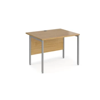 Image of Office Desk 1000mm Rectangular Desk With H-Frame Leg Oak Tops With Silver Frames 800mm Depth Maestro 25