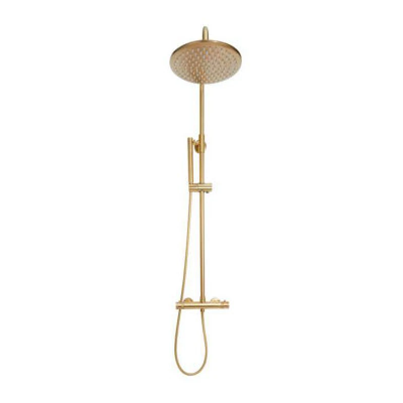 Image of Scudo Apres Brushed Brass Twin Head Rigid Riser Shower Kit Thermostatic