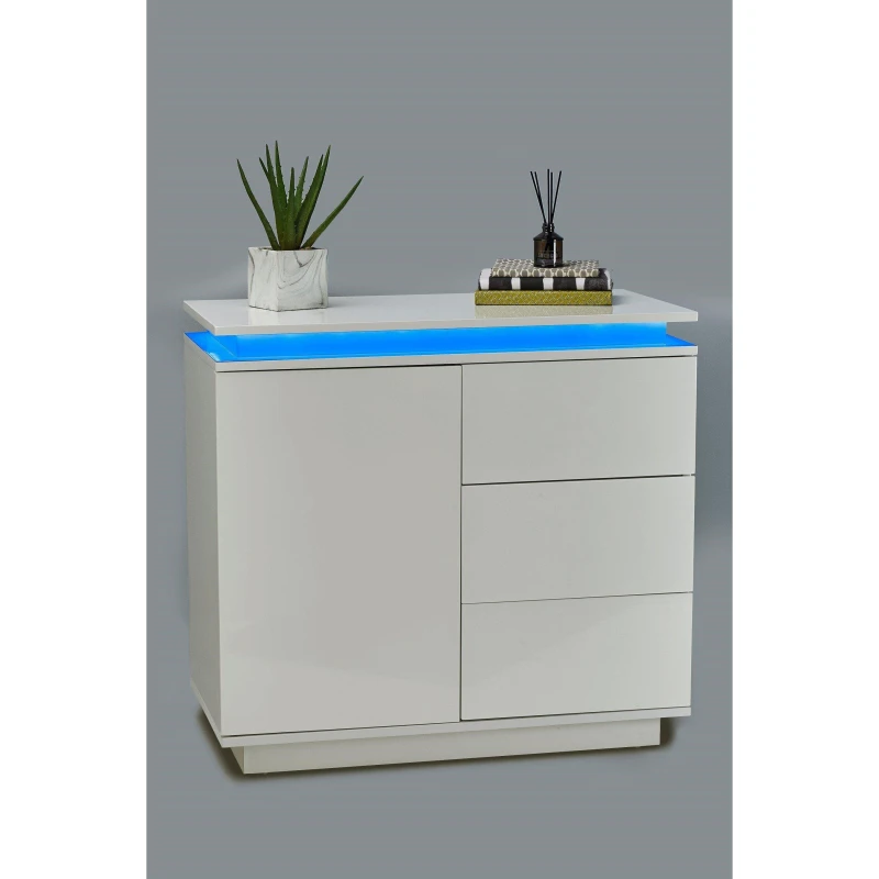 Image of Homelife LED 3 Drawer White Cupboard White unisex One Size