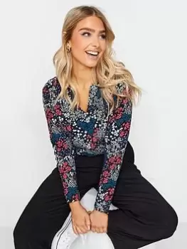 Image of M&Co Mixed Ditsy Notch Neck Top, Blue, Size 20, Women