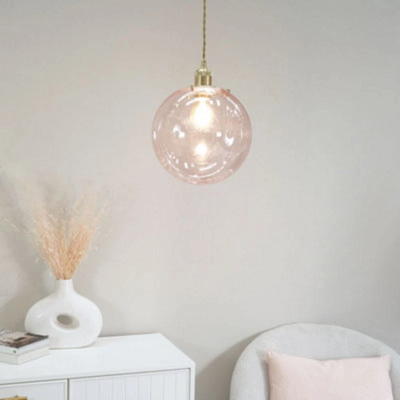 Image of ValueLights Frenchie Pink Tinted Glass Globe Gold Easy Fit Lamp Shade with LED Bulb Pink unisex