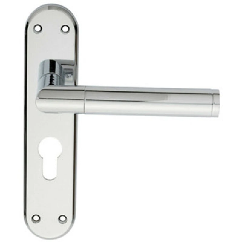 Image of Loops Round Bar Lever on Euro Lock Backplate Door Handle 180 x 40mm Polished Chrome Multi
