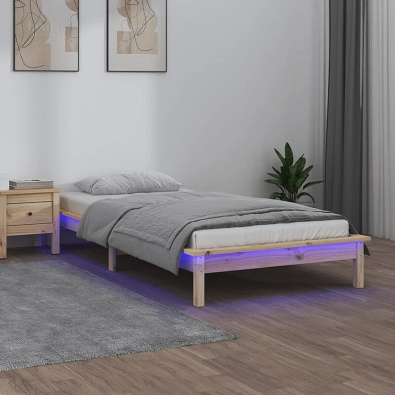 Image of vidaXL LED Bed Frame 90x200cm Solid Wood, Brown 820591