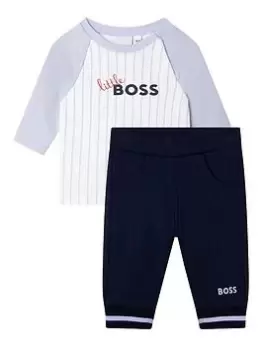 Image of BOSS Baby Boys Stripe Long Sleeve T-Shirt And Jog Pant Set - Navy/White, Size 12 Months