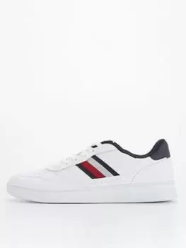 Image of Tommy Hilfiger Retro Court Cupsole Stripes Leather Trainers - White, Size 41, Men