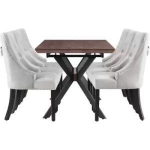Image of 7 Pieces Life Interiors Windsor Blaze Dining Set - an Extendable Walnut Rectangular Wooden Dining Table and Set of 6 Light Grey Dining Chairs - Light