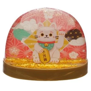 Image of Maneki Neko Lucky Cat Large Glitter Snow Storm