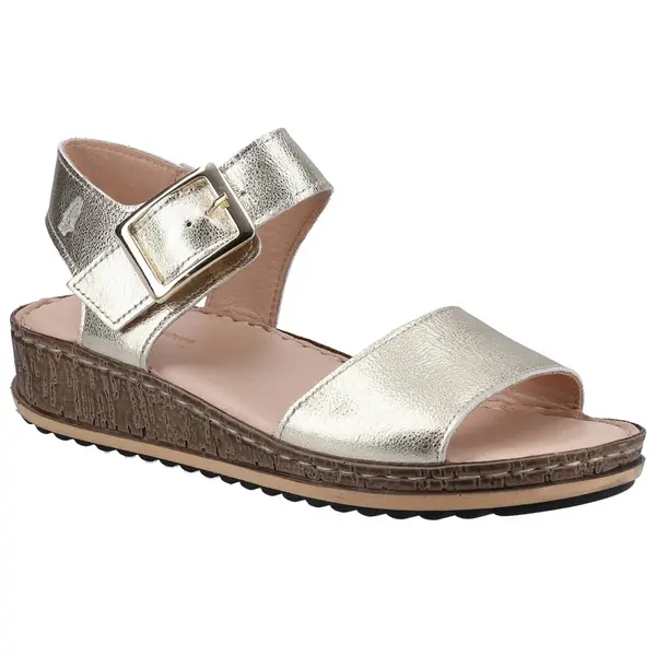 Image of Hush Puppies Womens Ellie Adjustable Leather Wedge Sandals - UK 3 Gold female GDE2387GLD3