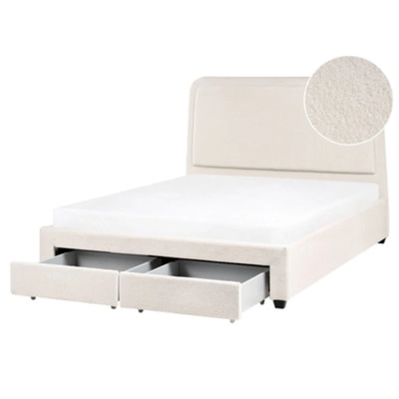 Image of Beliani Bed With Storage Drawers Boucle Sardent 160 X 200 Cm (Eu King Size) Off-White