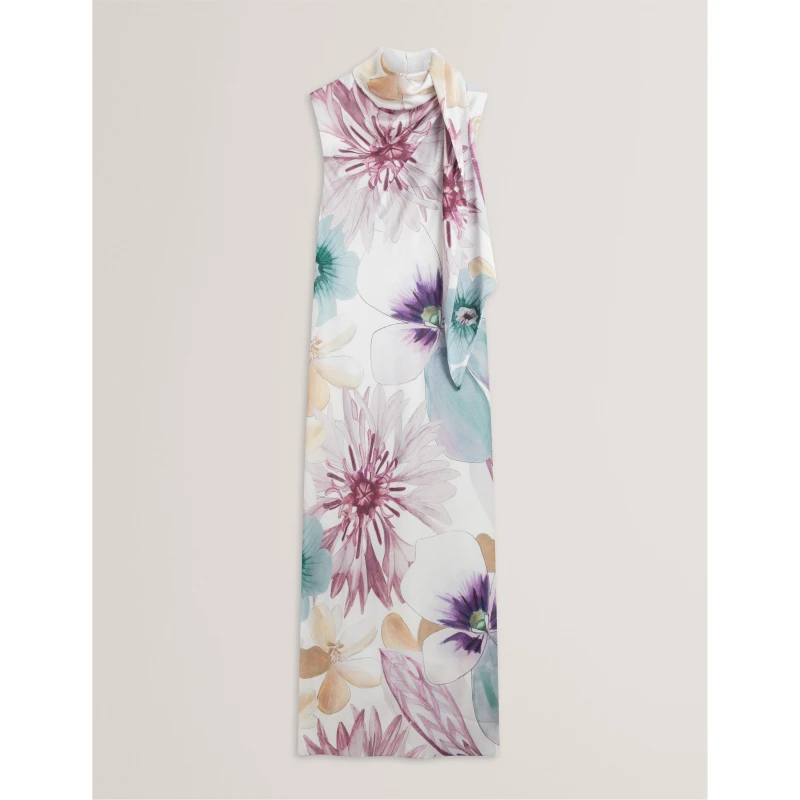 Image of Ted Baker Womens Tie Midi Slinky Dress White female 8 (XS)