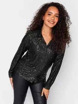 Image of M&Co Sequin Shirt - Black, Size 14, Women