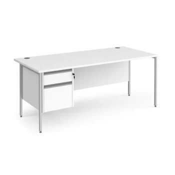 Image of Office Desk Rectangular Desk 1800mm With Pedestal White Top With Silver Frame 800mm Depth Contract 25 CH18S2-S-WH