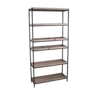 Image of Houston 5-Shelf Natural Wood Veneer + Black Metal Shelving Unit Natural/Black