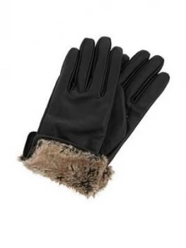 Image of Accessorize Faux Fur Trim Leather Glove - Black