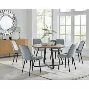 Image of Santorini Brown Round Dining Table And 6 Grey Pesaro Black Leg Chairs - Elephant Grey