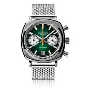 Image of Duckworth Prestex Watch Chronograph 42 Green Sunburst Mesh Bracelet Limited Edition