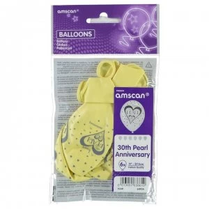 Image of Partymor Balloons Pack of 6 - 30th Pearl