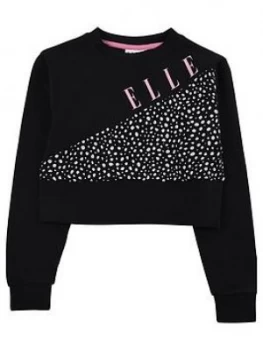 Image of Elle Girls Spot Logo Crew Sweat Top - Black, Size Age: 10-11 Years, Women