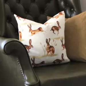 Image of Country Running Hares Cushion Multi / 43 x 43cm / Polyester Filled