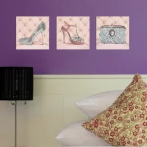 Image of 3BT005 Cream Pink White Silver Decorative MDF Painting (3 Pieces)