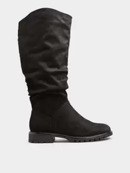 Image of Yours Affie Ruche Cleated Black Boot - Extra Wide Fit, Black, Size Eee, Women