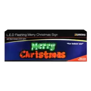 Image of Christmas Workshop Flashing Merry Christmas 40 LED Light Sign (UK Plug) (One Size) (Red/Green)