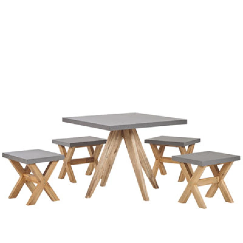 Image of Beliani Garden Dining Set With Stools 4 Seater Olbia Concrete Grey