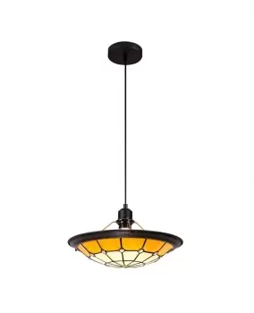 Image of 1 Light Ceiling Pendant E27 With 35cm Tiffany Shade, Beige, Clear Crystal Centre, Aged Antique Brass Trim, Black