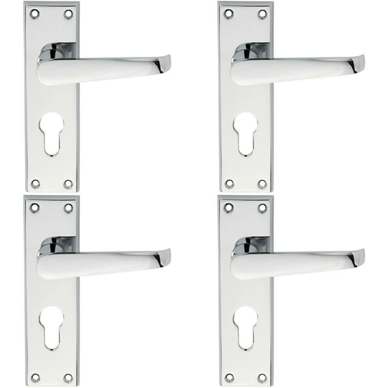 Image of Loops 4x PAIR Straight Victorian Lever on Euro Lock Backplate 150 x 43mm Chrome Multi