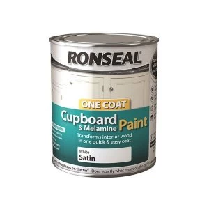 Image of Ronseal One Coat Cupboard & Melamine Paint White Gloss 750ml