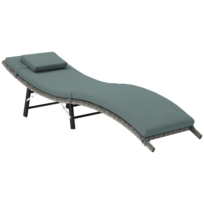 Image of Outsunny Folding Rattan Sun Lounger with Cushion and Pillow, Mixed Grey 862-018V70LG