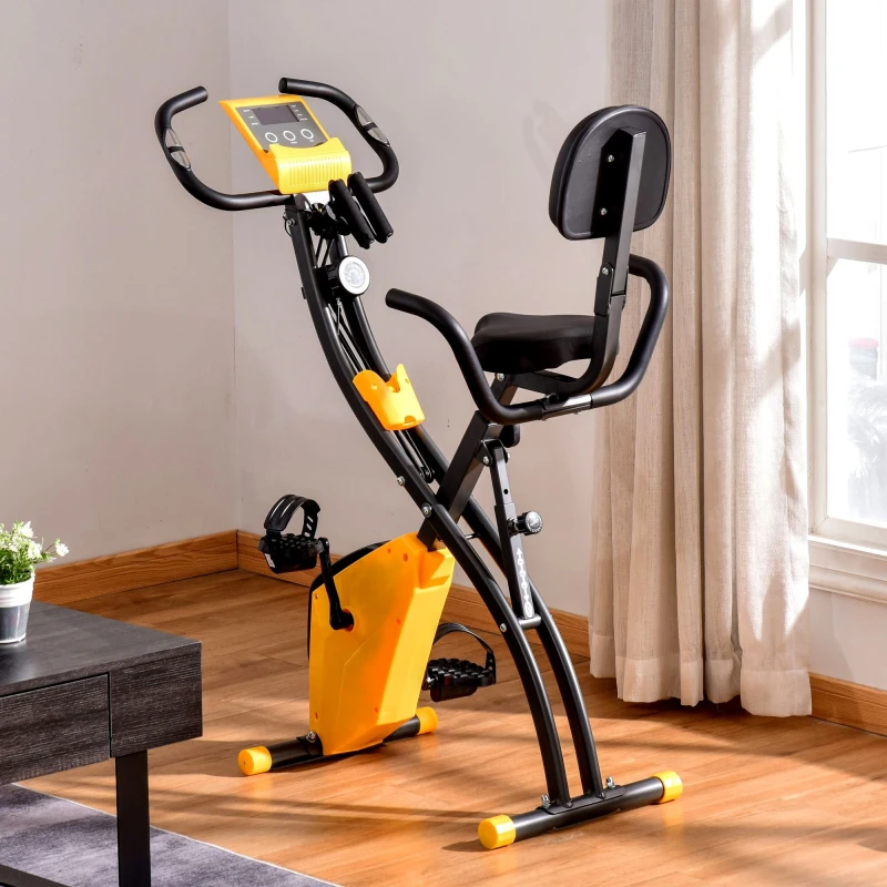 Image of HOMCOM HOMCOM 2-In-1 Folding Exercise Bike with 8-Level Magnetic Resistance Yellow Yellow One Size Unisex 5063603040366