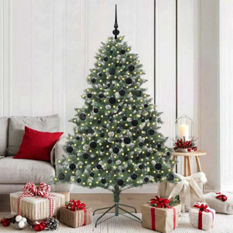 Image of vidaXL Artificial Christmas Tree with Stand, Black Balls Green 126 x 126 x 180 cm, Green 3395234