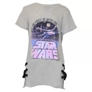 Image of Star Wars Girls May The Force Be With You Glitter Long T-Shirt (9 Years) (Heather Grey)