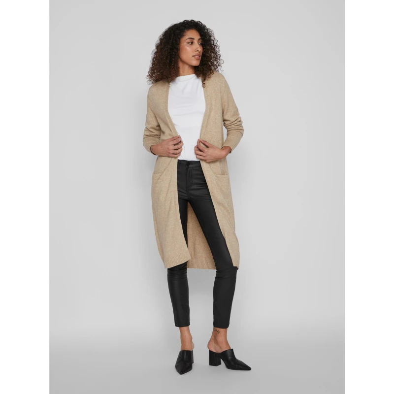 Image of Vila Beige Ril Long Knit Cardigan Beige Female S 232899UK