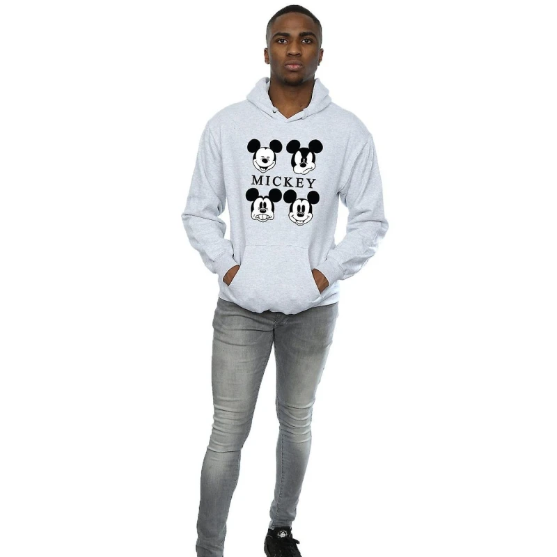 Image of Disney Men Mickey Mouse Four Heads Hoodie in Grey Size: Small Grey S Male 5063377485769