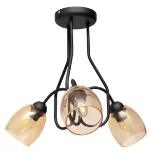 Image of Marietta Multi Arm Semi Flush Ceiling Light Black, Amber 50cm