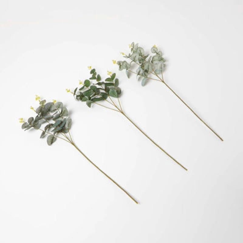 Image of Homescapes Artificial Eucalyptus Single Stem Set of 3, 68cm Green