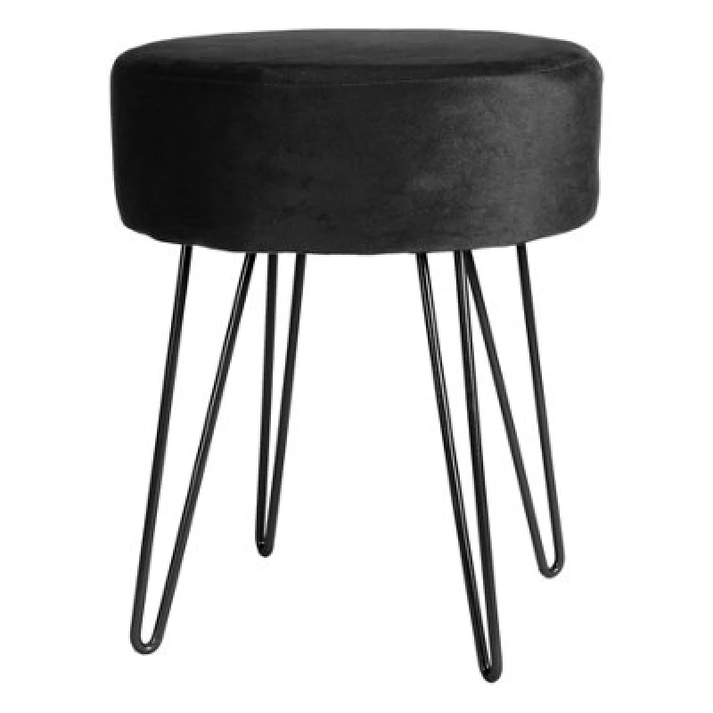 Image of Harbour Housewares Round Velvet Footstool - H40 x D35cm - Black Legs Black