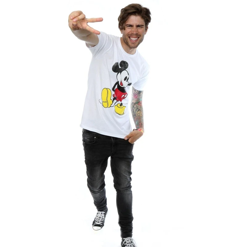 Image of Disney Men Mickey Mouse Classic Kick T-Shirt in White Size: Small White S Male 5060475287417