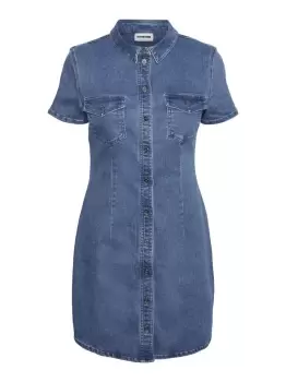 Image of NOISY MAY Short Sleeved Denim Dress Women Blue